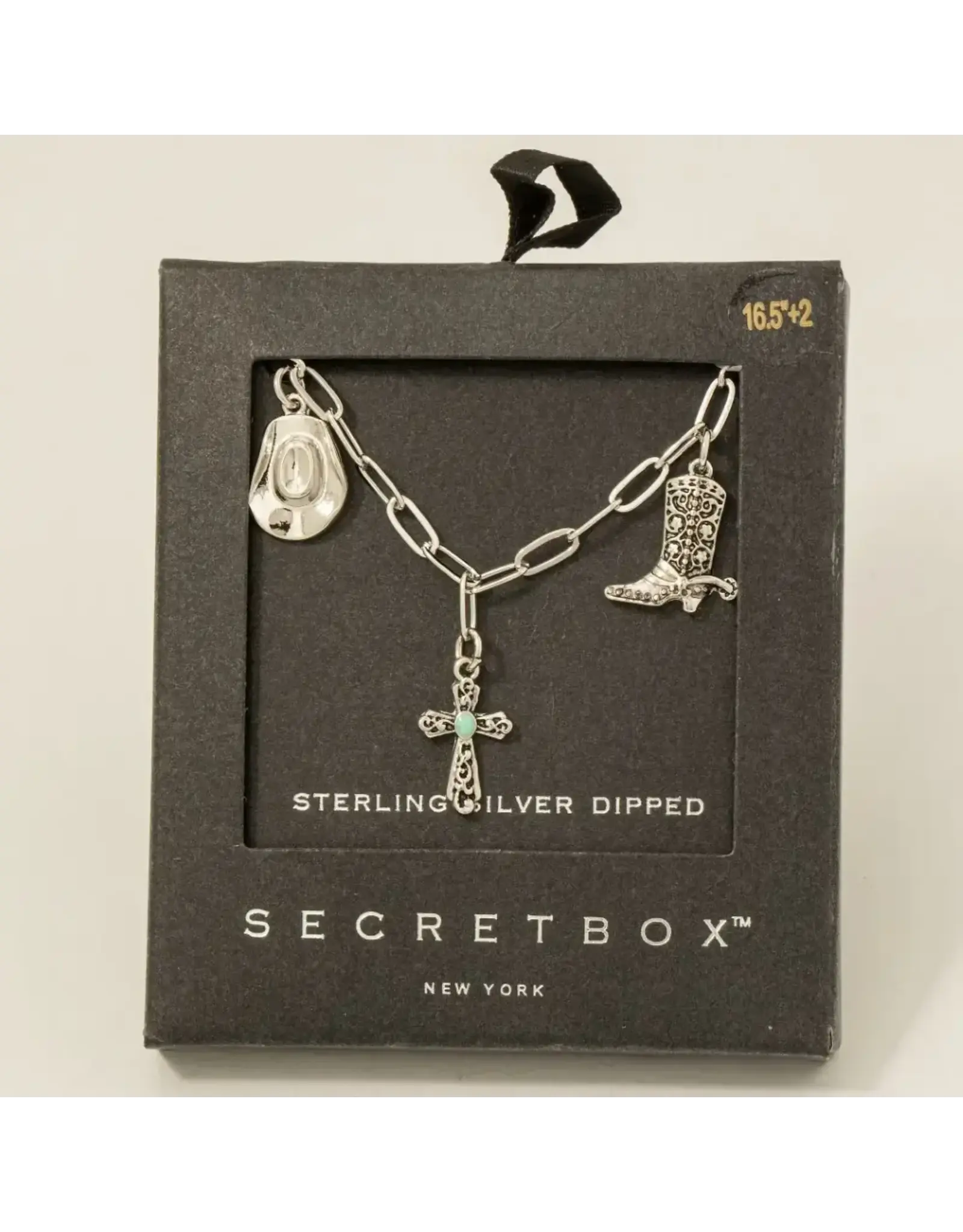 Fame Accessories Secret Box Gold Dipped Western Charms Chain Necklace