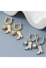 Fame Accessories Western Cowboy Boot Charm Hoop Earrings