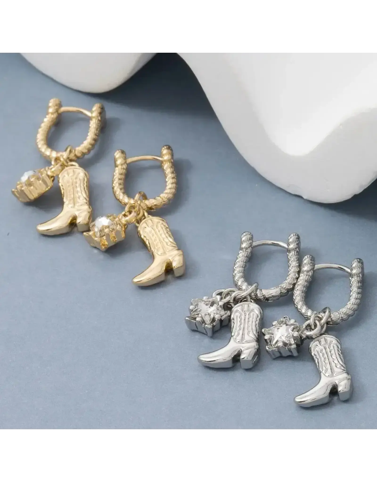 Fame Accessories Western Cowboy Boot Charm Hoop Earrings