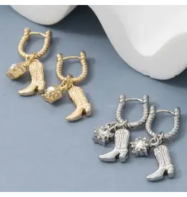 Fame Accessories Western Cowboy Boot Charm Hoop Earrings
