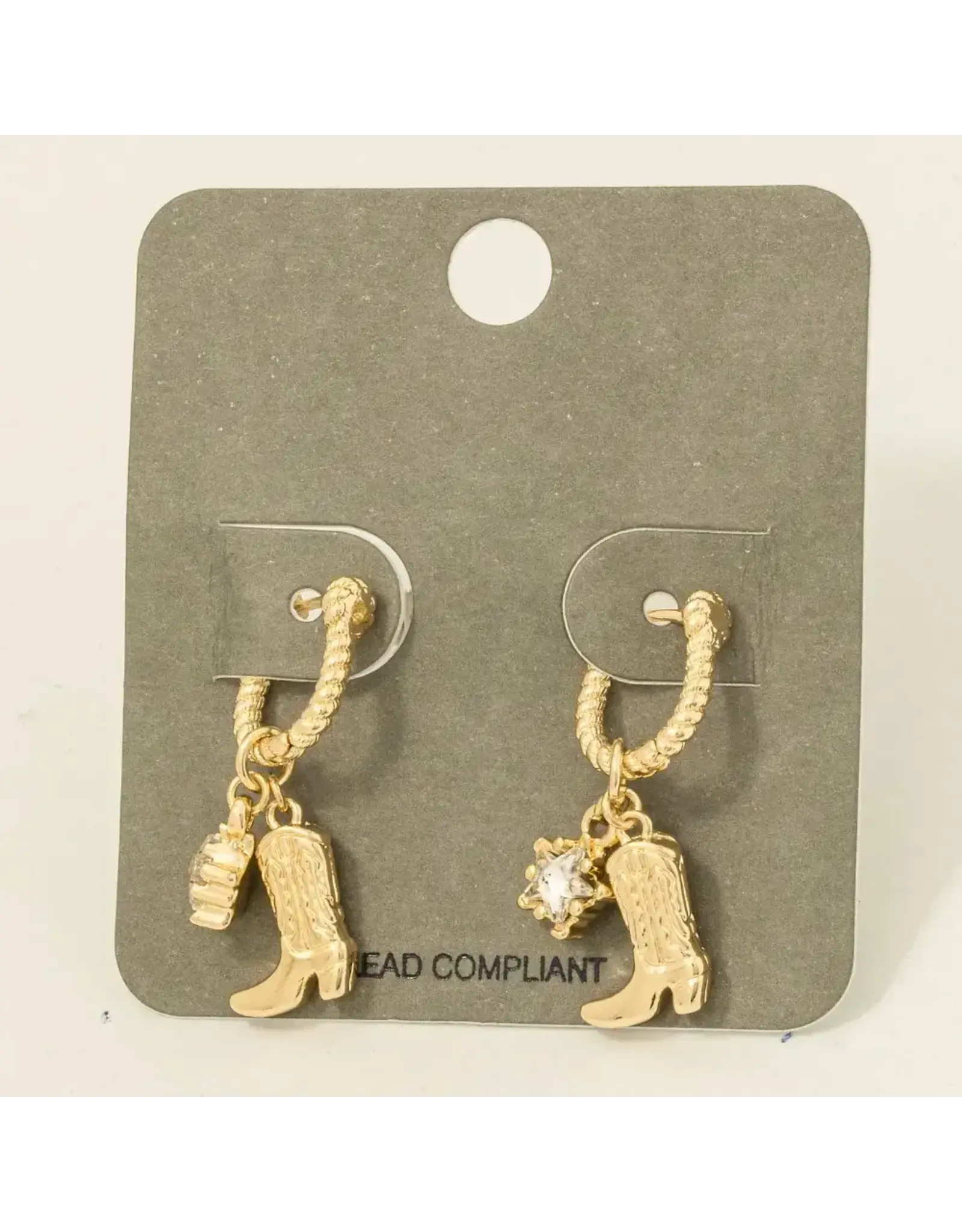 Fame Accessories Western Cowboy Boot Charm Hoop Earrings