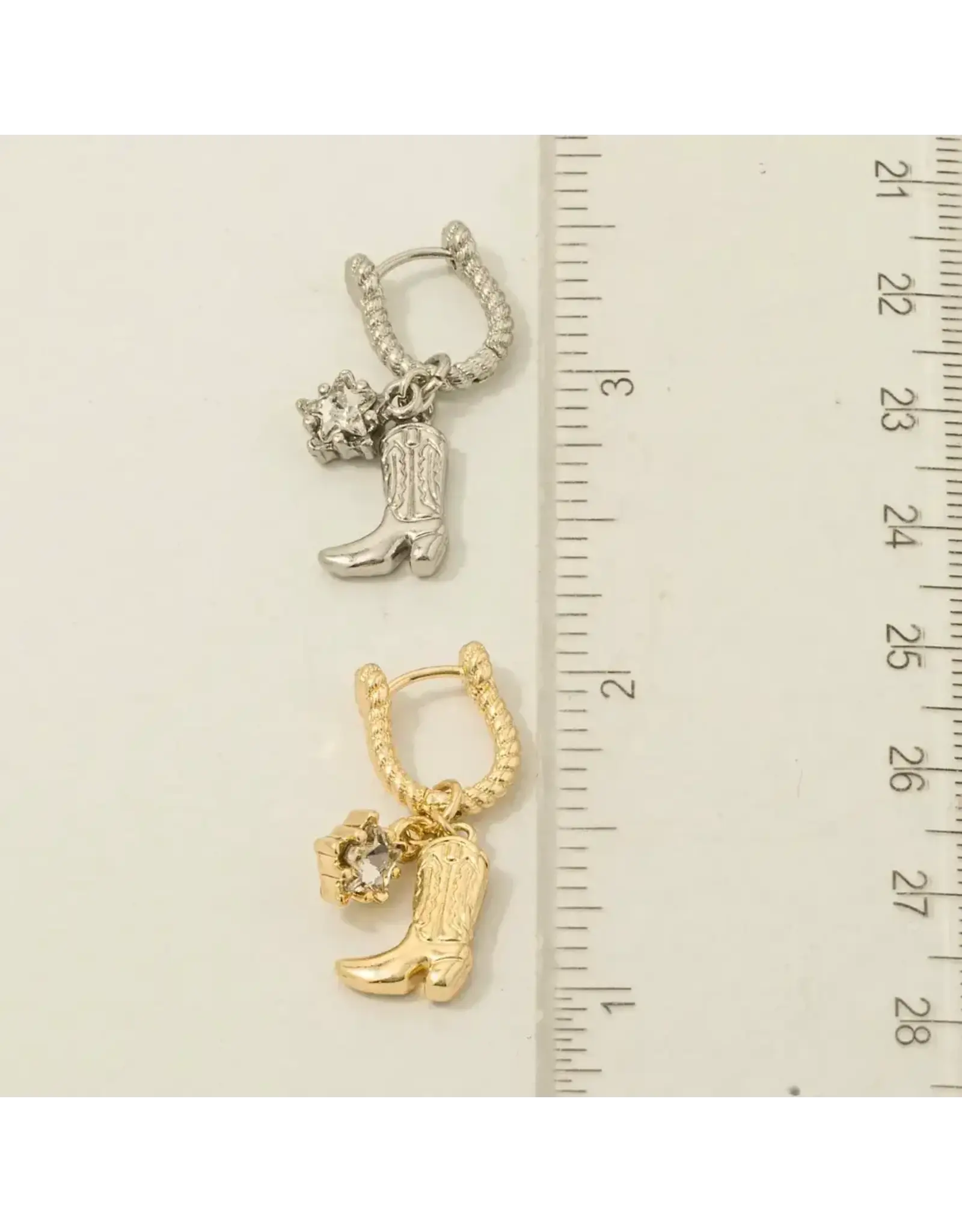 Fame Accessories Western Cowboy Boot Charm Hoop Earrings