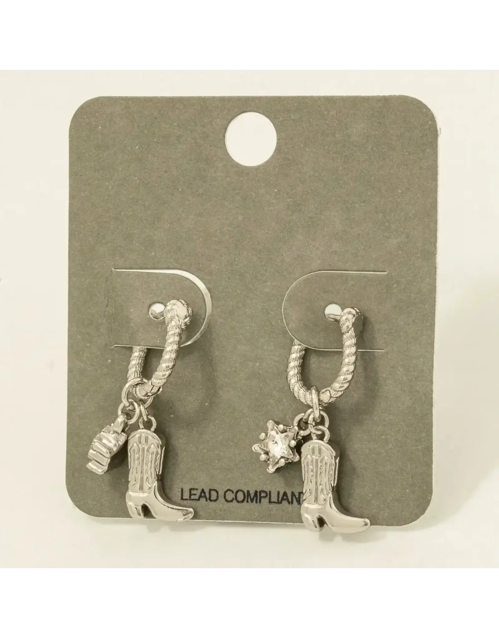 Fame Accessories Western Cowboy Boot Charm Hoop Earrings