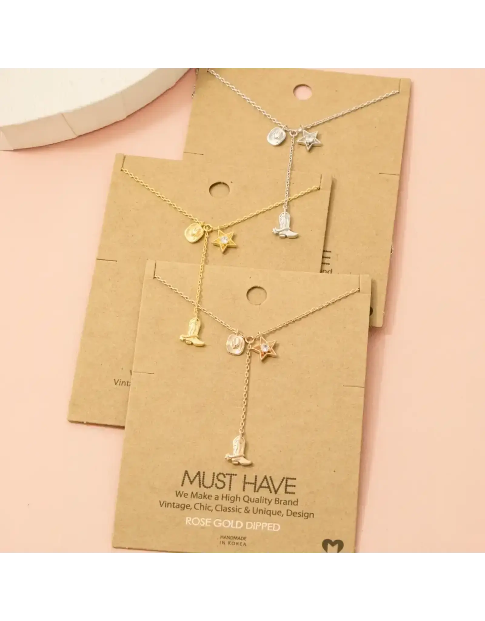 Fame Accessories Western Cowboy Boots Y Necklace