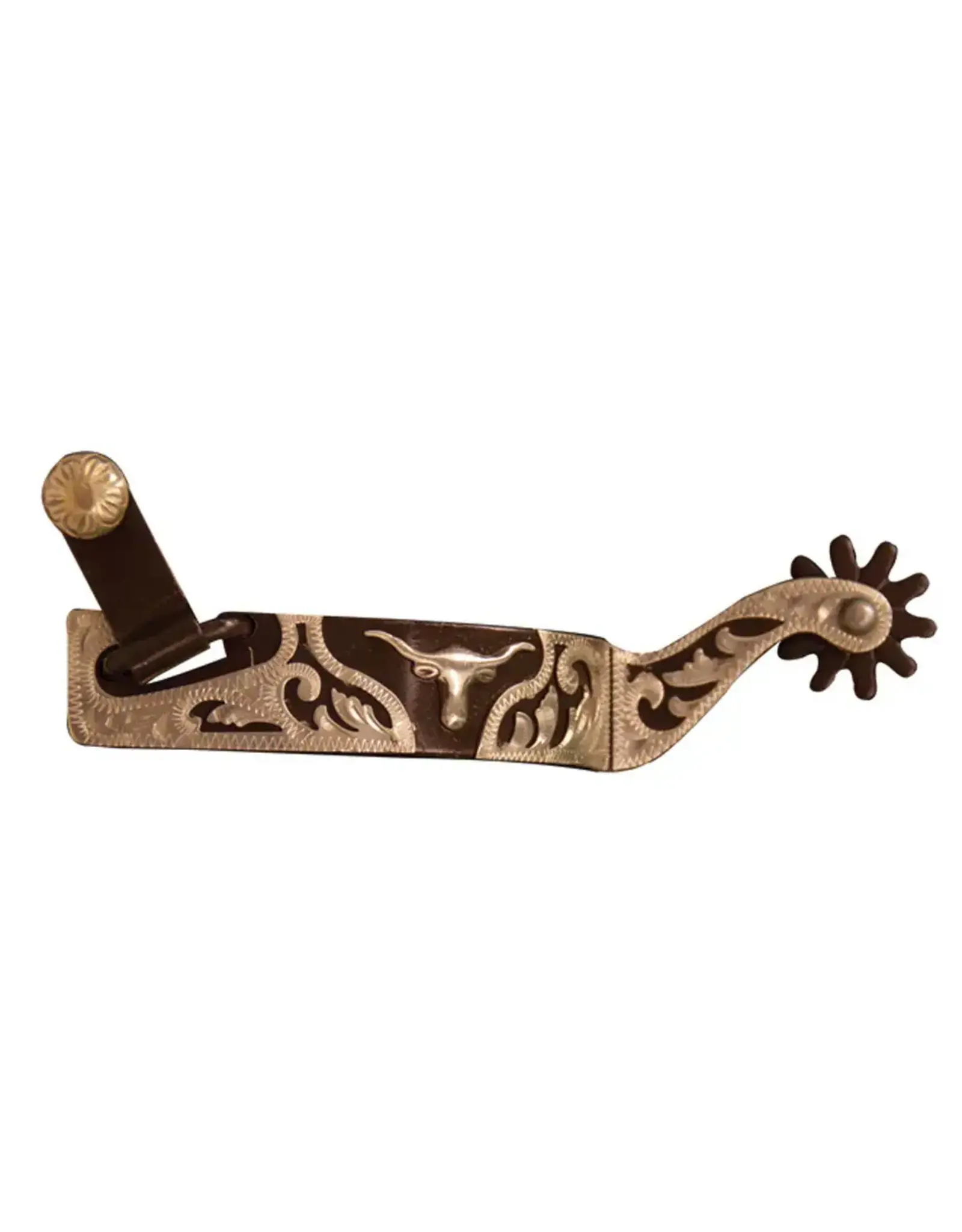 Intrepid International Mens Western Show Spurs with Silver Steer and Overlay - 9 Point Rowel