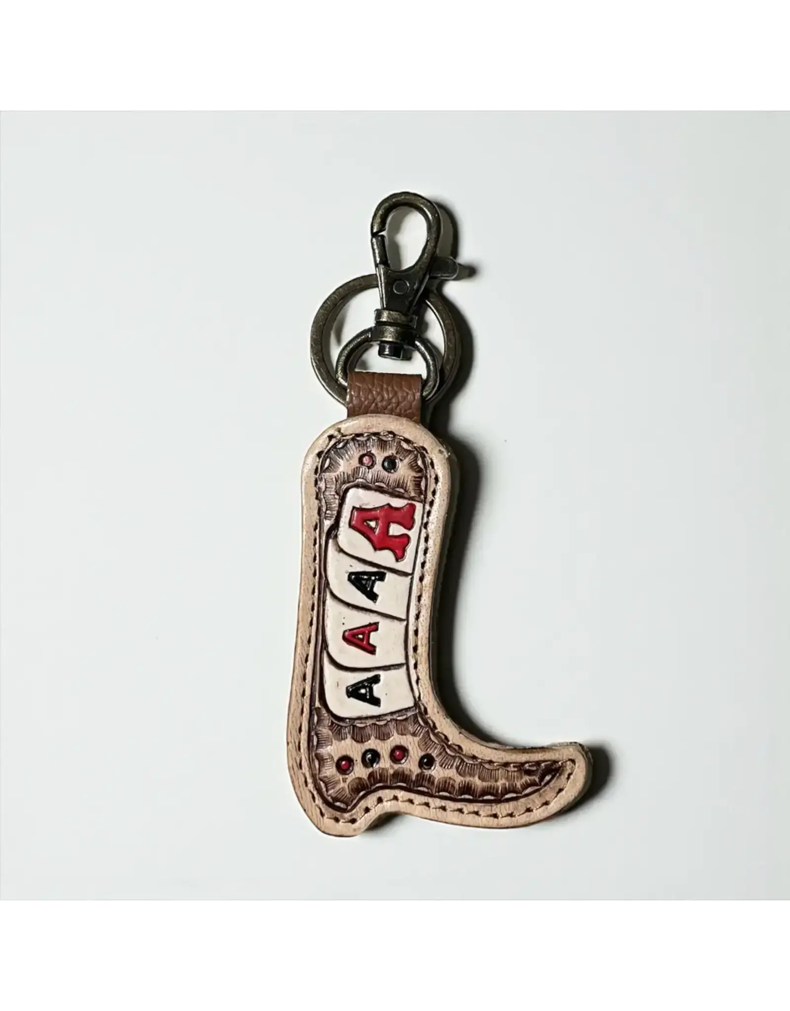 Western Linens Tooled Boot Leather & Cowhide Keyring Assorted