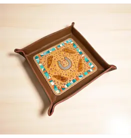 Western Linens Horseshoe Tooled Leather Tray