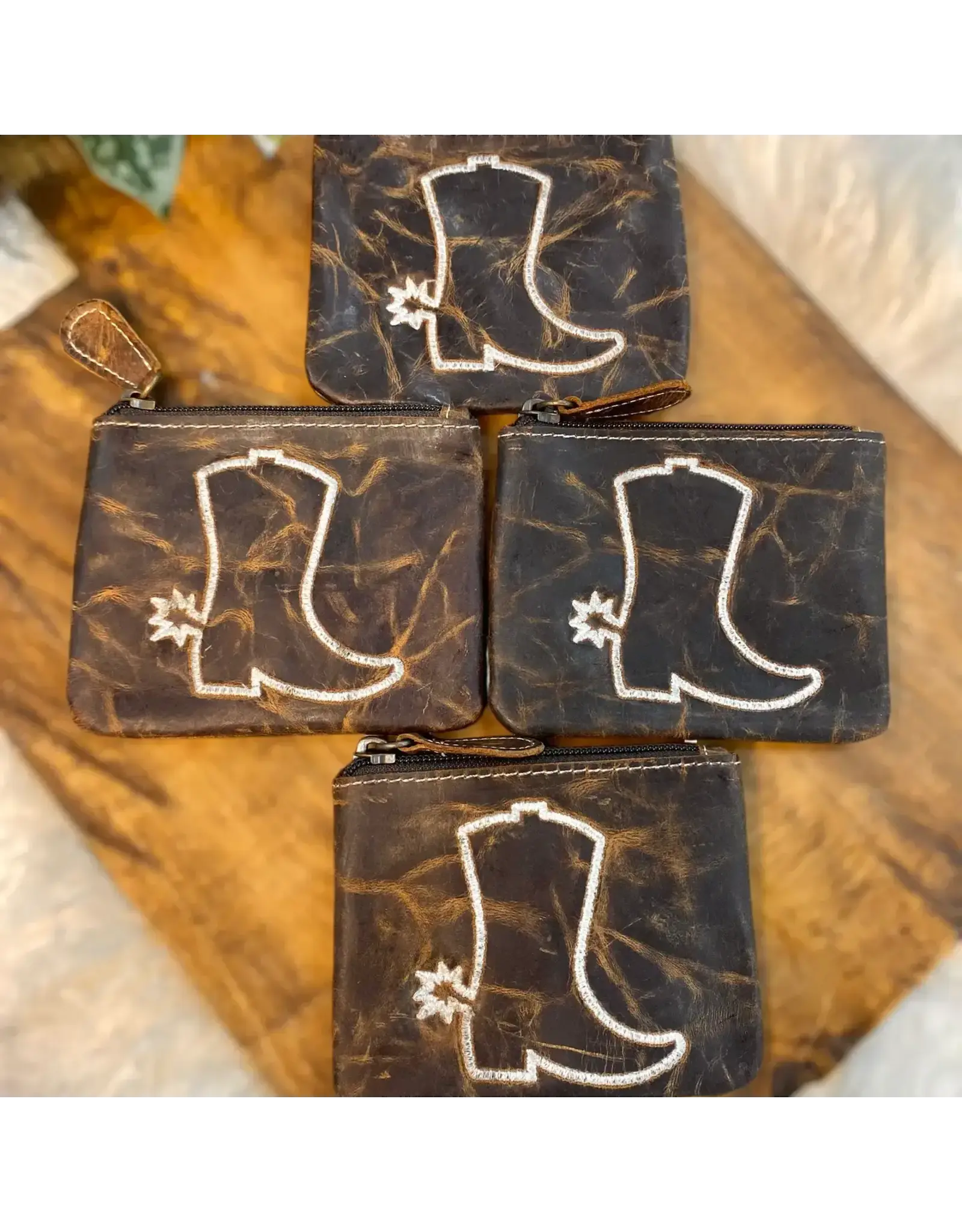 Western Linens Vintage Boots Leather Coin Pouch