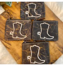 Western Linens Vintage Boots Leather Coin Pouch