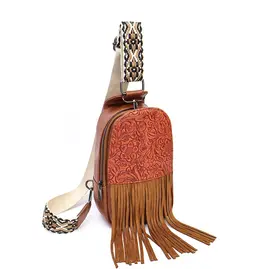 Brown Fringe Western Sling Bag