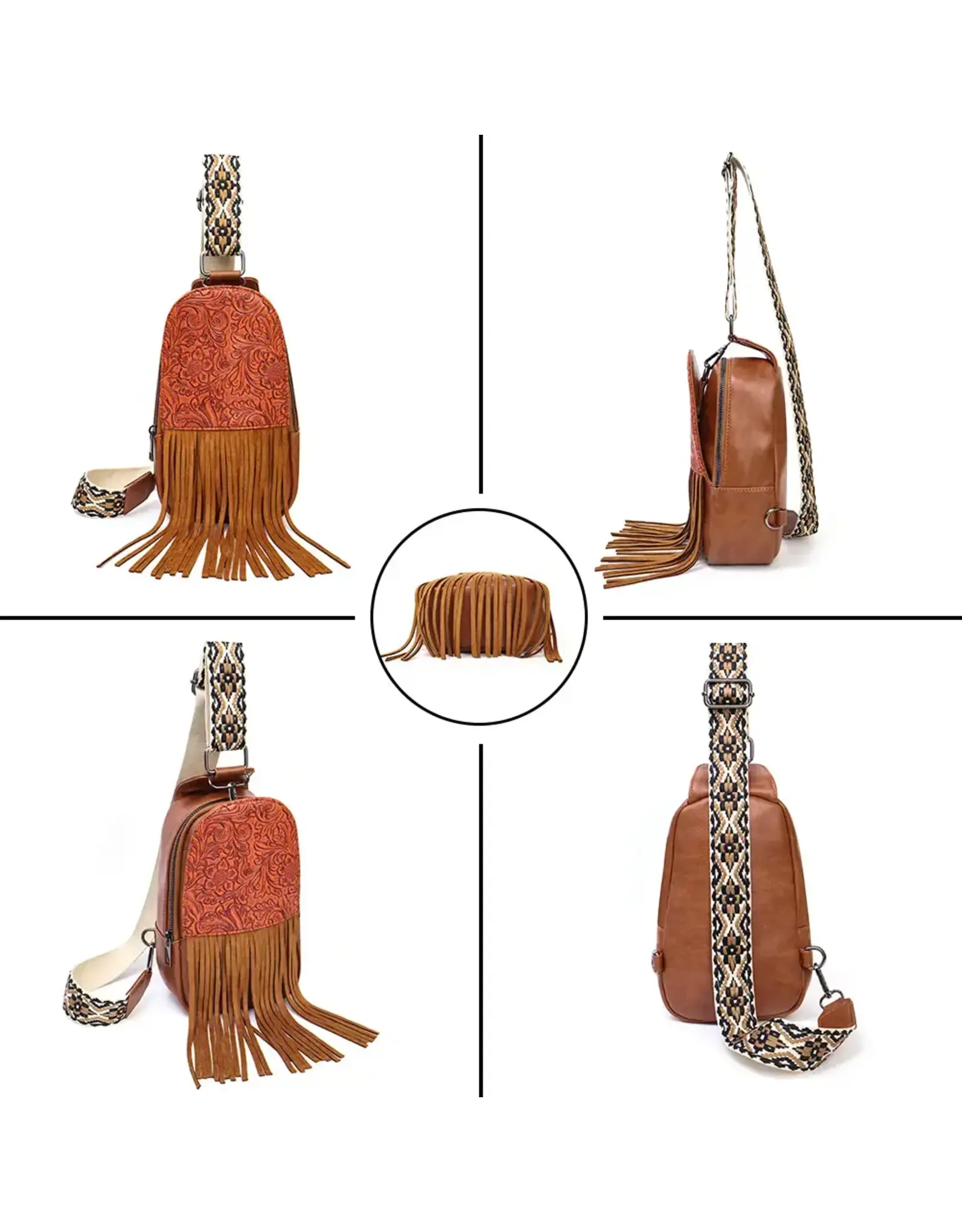 Brown Fringe Western Sling Bag