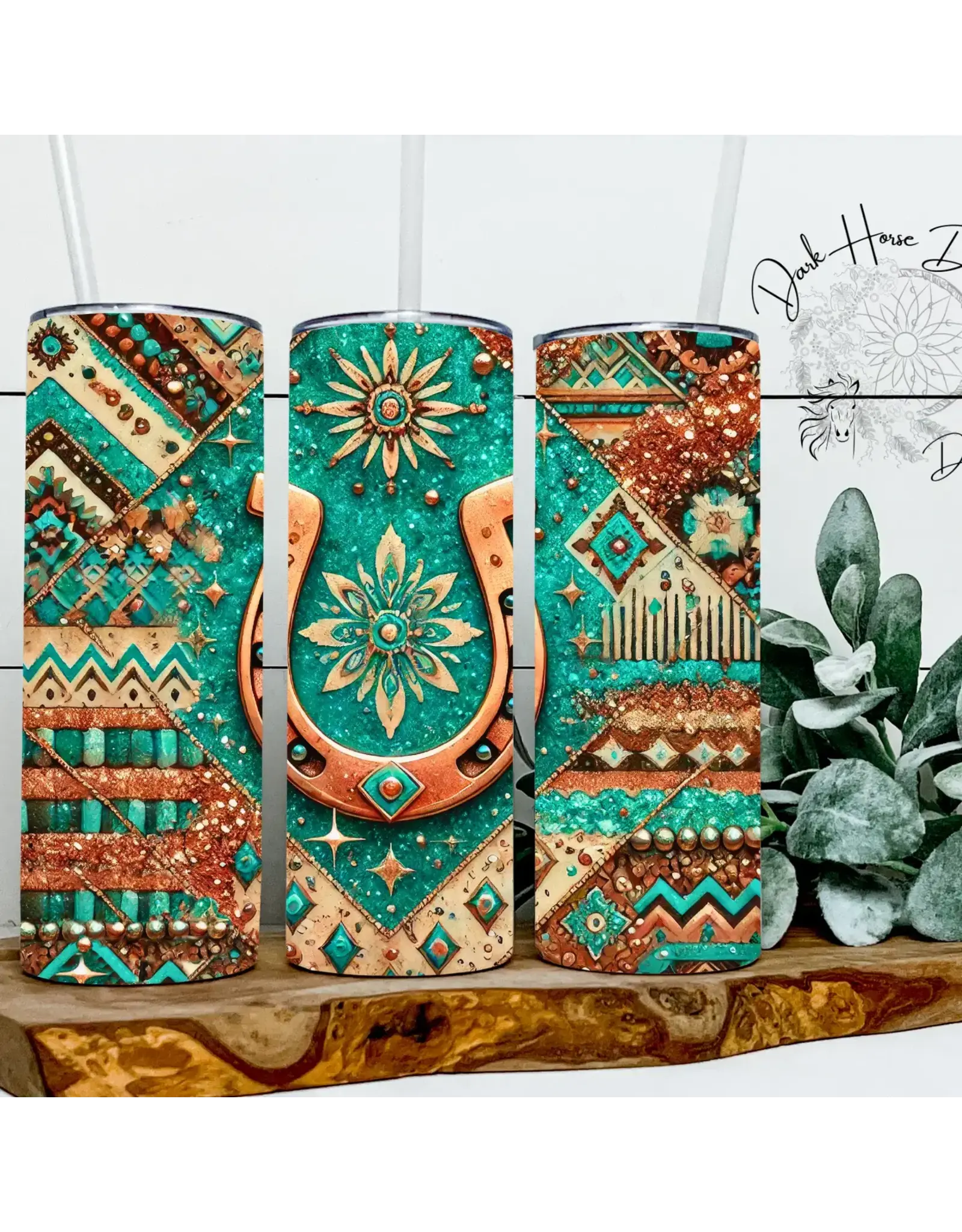 Dark Horse Dream Designs Aztec Western Horseshoe Tumbler