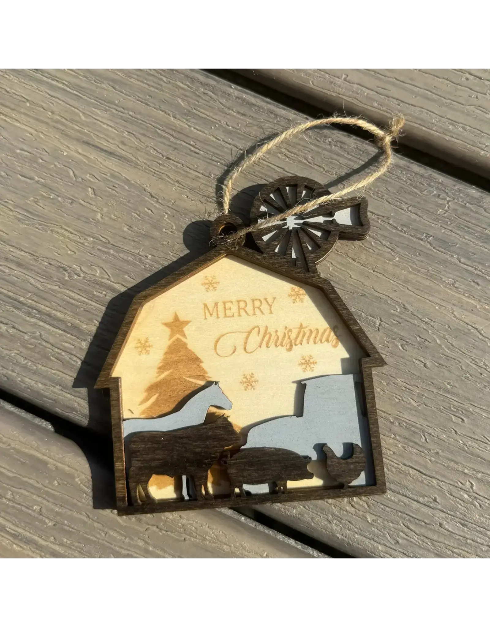 Layered Rustic Farmhouse Barn Christmas Ornament