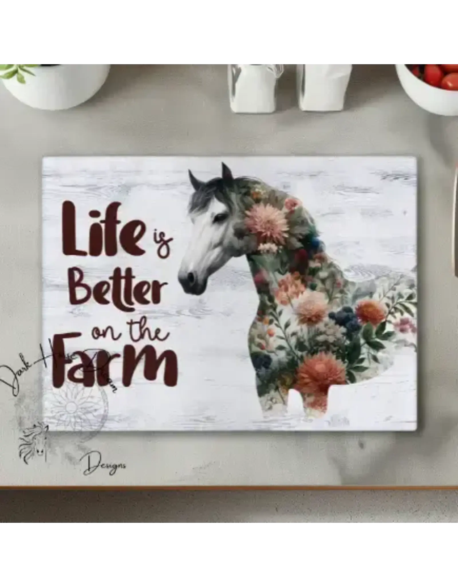 Life's Better On the Farm - Floral Equine Cutting Board