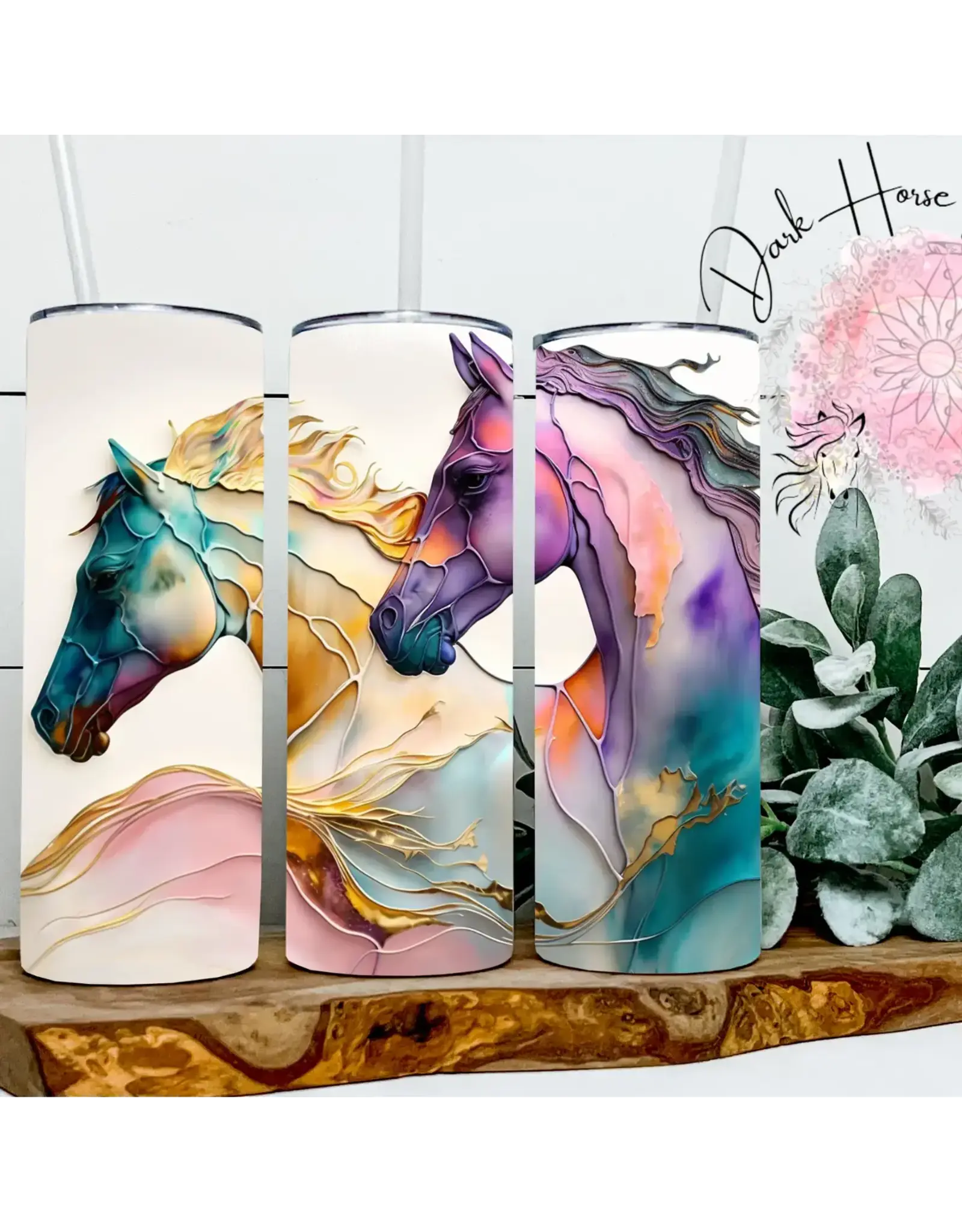 Dark Horse Dream Designs Mythical Herd Wild Horse Watercolor Painted Tumbler
