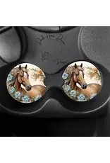 Palomino Horse in Blue Florals, Elegant Equine-Car Coasters