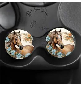 Palomino Horse in Blue Florals, Elegant Equine-Car Coasters