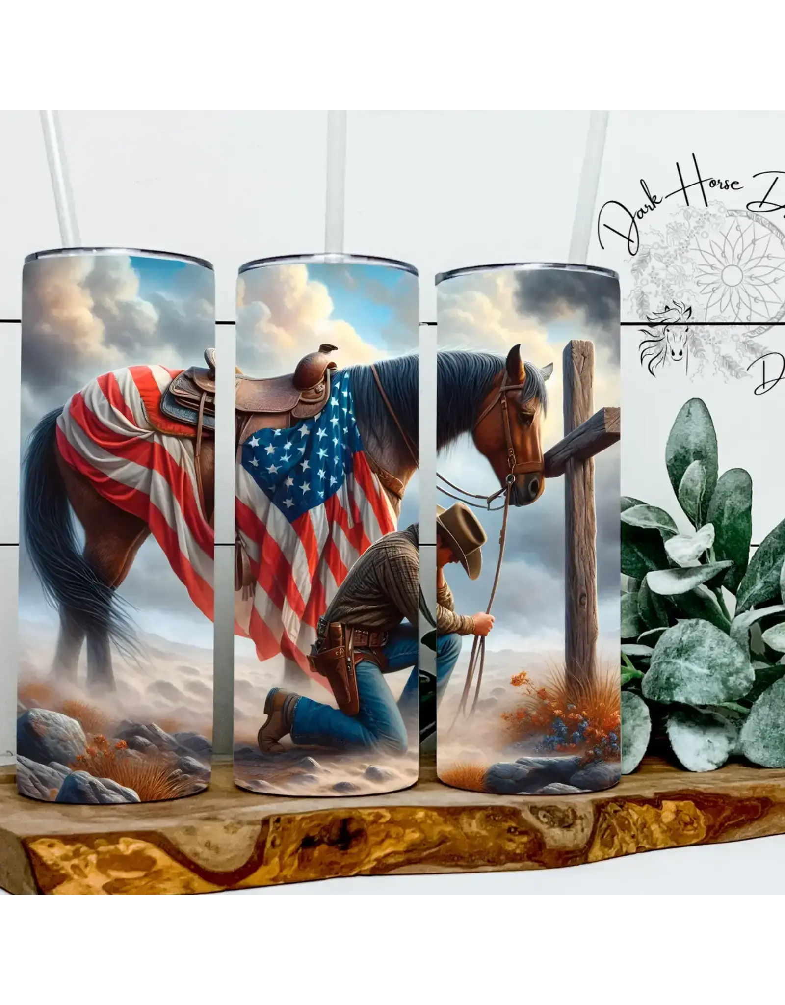 Dark Horse Dream Designs Patriotic Cowboy, Old Western, American Rider Tumbler