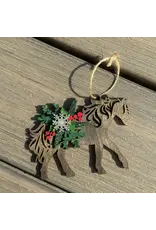 Rustic Wooden Horse Christmas Ornament with Wreath Accent