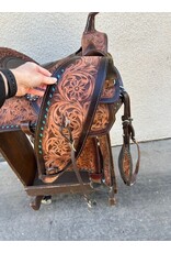 Fully Tooled Western Saddle w/breast collar & flank cinch 15" Full Quarter Horse Bars