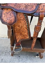Fully Tooled Western Saddle w/breast collar & flank cinch 15" Full Quarter Horse Bars