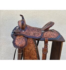 Fully Tooled Western Saddle w/breast collar & flank cinch 15" Full Quarter Horse Bars