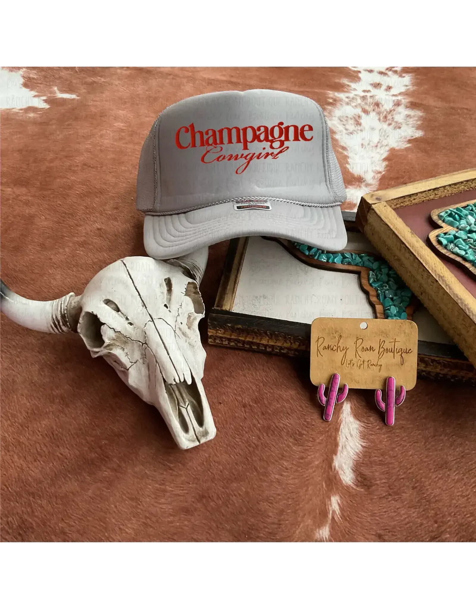 Ranchy Roan Champagne Cowgirl Western Trucker Hat