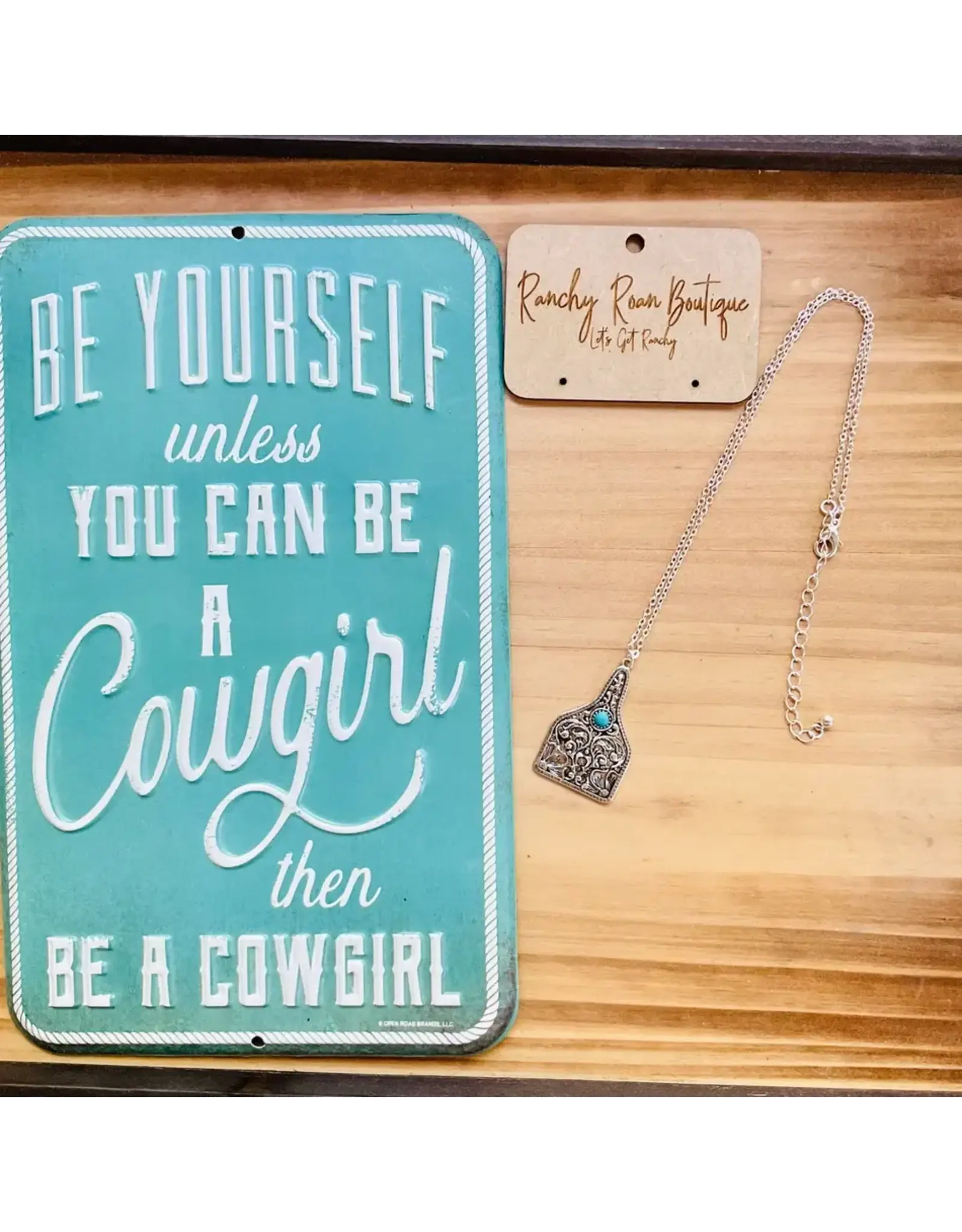 Ranchy Roan Patterned Casting Pendant Cow Tag Necklace