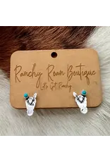 Ranchy Roan Western Horse Head with Turquoise Stud Earrings