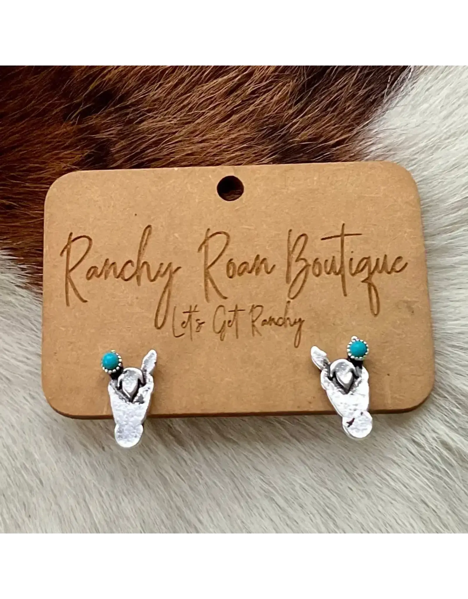 Ranchy Roan Western Horse Head with Turquoise Stud Earrings
