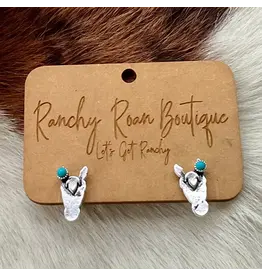 Ranchy Roan Western Horse Head with Turquoise Stud Earrings