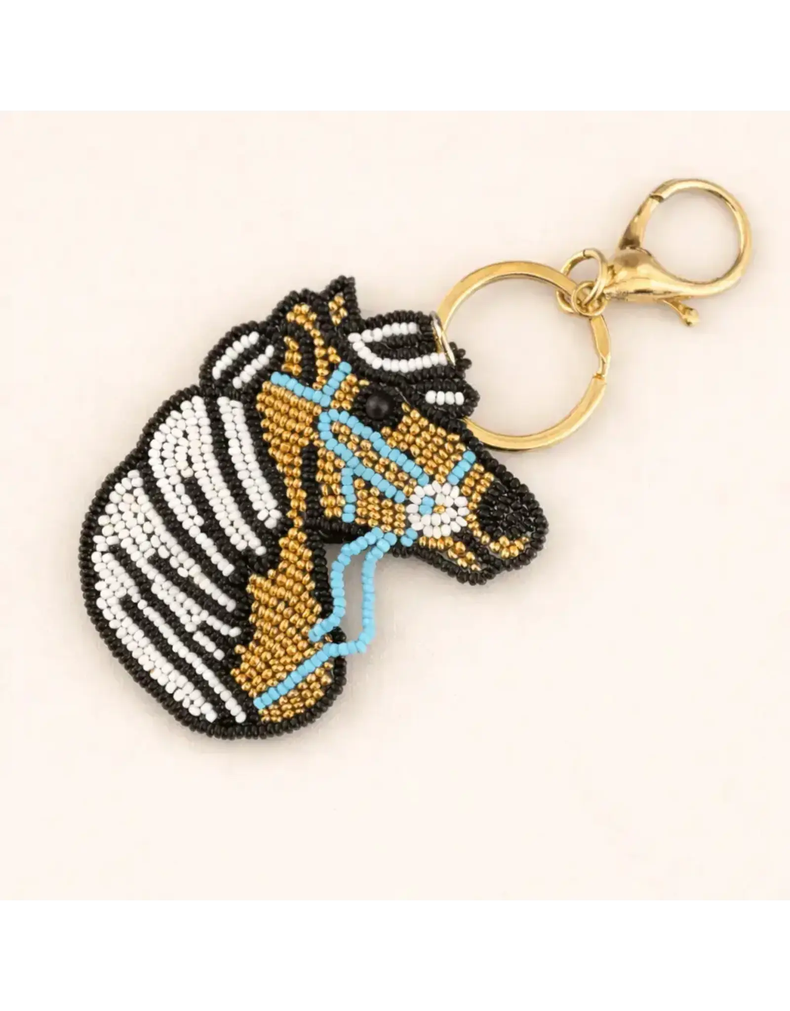 Golden Palomino Horse Hand-Beaded Keychain