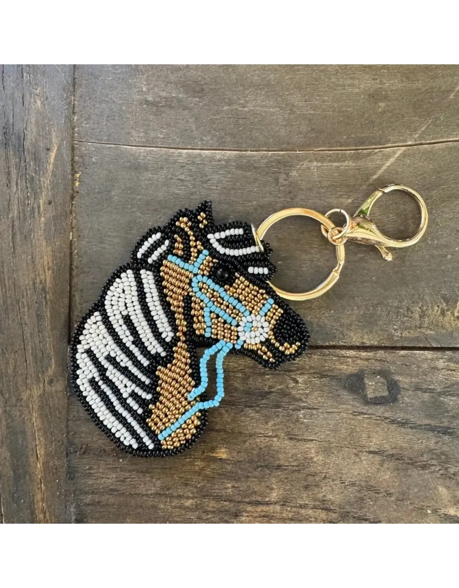 Golden Palomino Horse Hand-Beaded Keychain