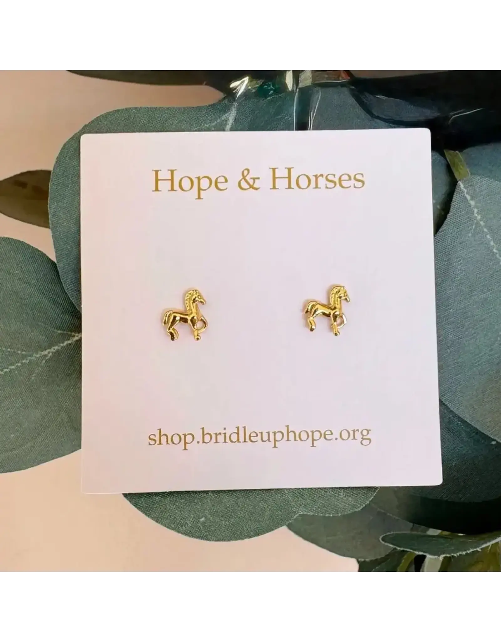 Bridle Up Hope Tiny Horse Earrings Sterling Gold