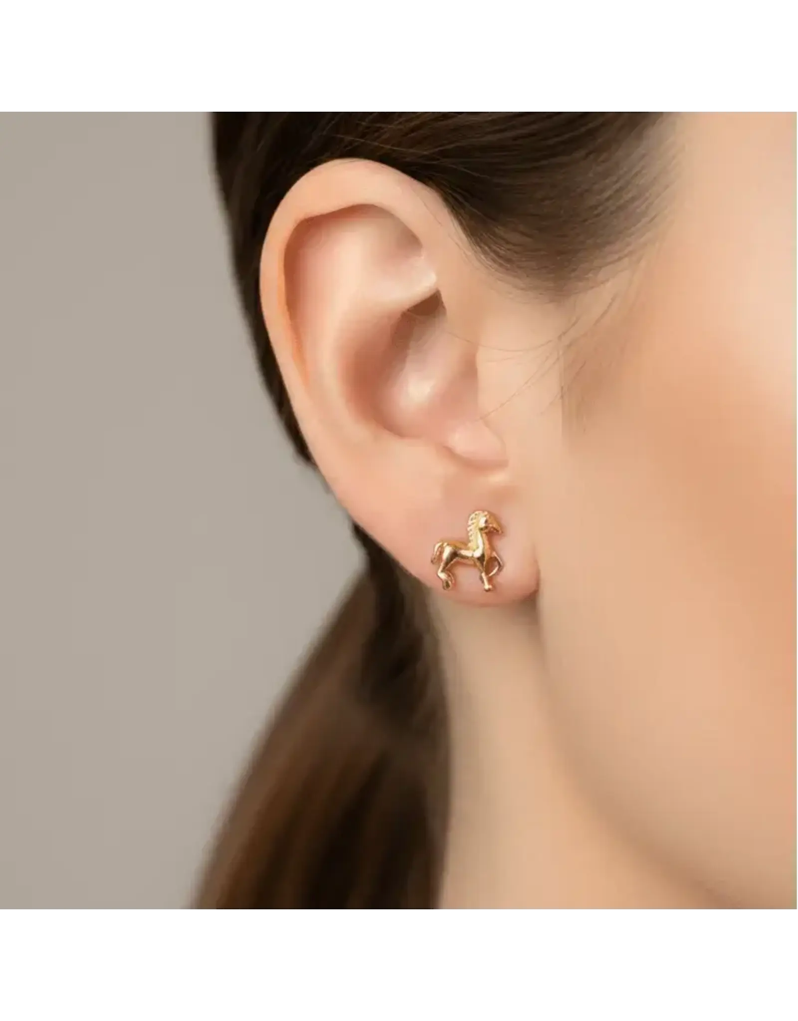 Bridle Up Hope Tiny Horse Earrings Sterling Gold