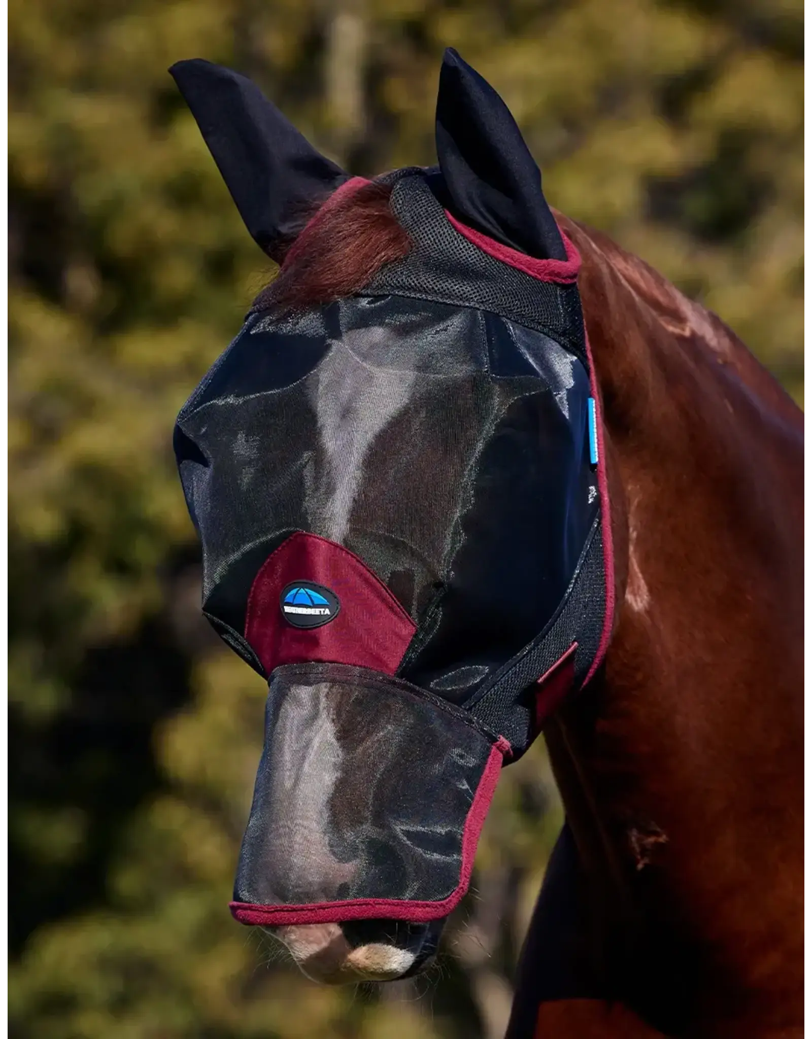 Weatherbeeta ComFiTec Fine Mesh Fly Mask With Ears & Nose Black/Burgandy