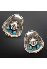 Westrian Western Cowboy Hat Earrings with Faux Turquoise Cabochons