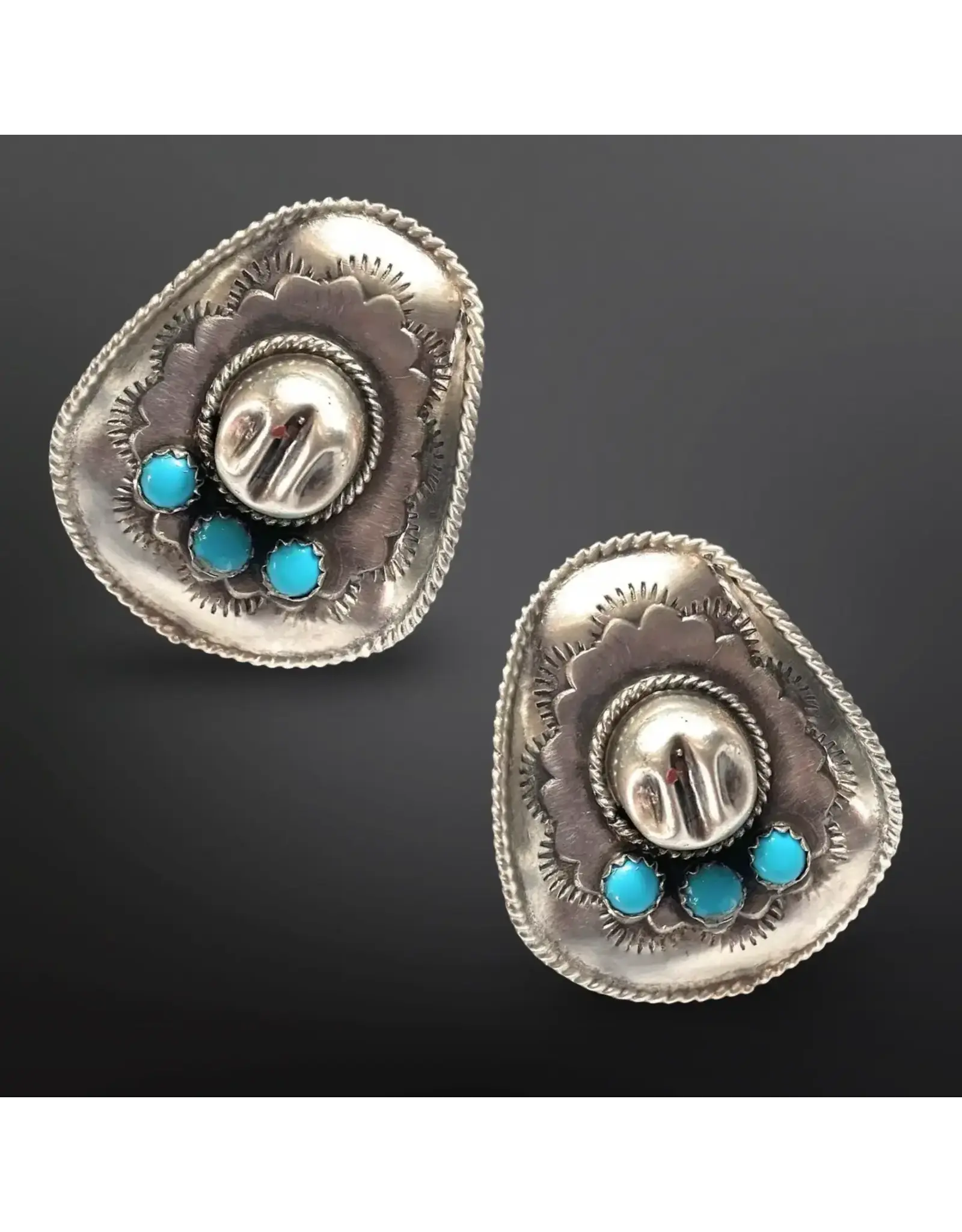 Westrian Western Cowboy Hat Earrings with Faux Turquoise Cabochons