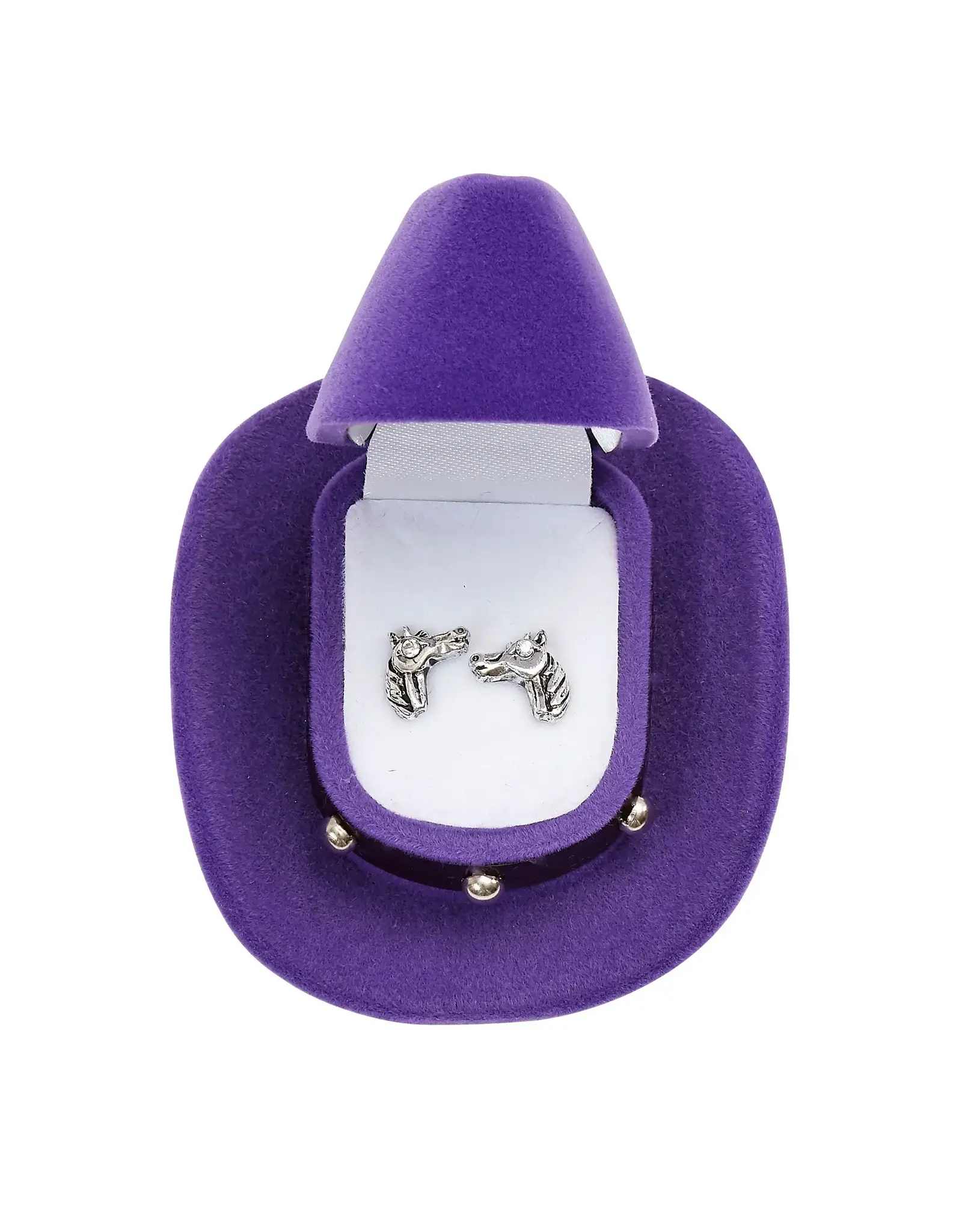 AWST International Horse Head Earrings w/Purple Cowboy Hat Gift Box