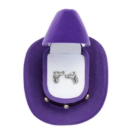 AWST International Horse Head Earrings w/Purple Cowboy Hat Gift Box
