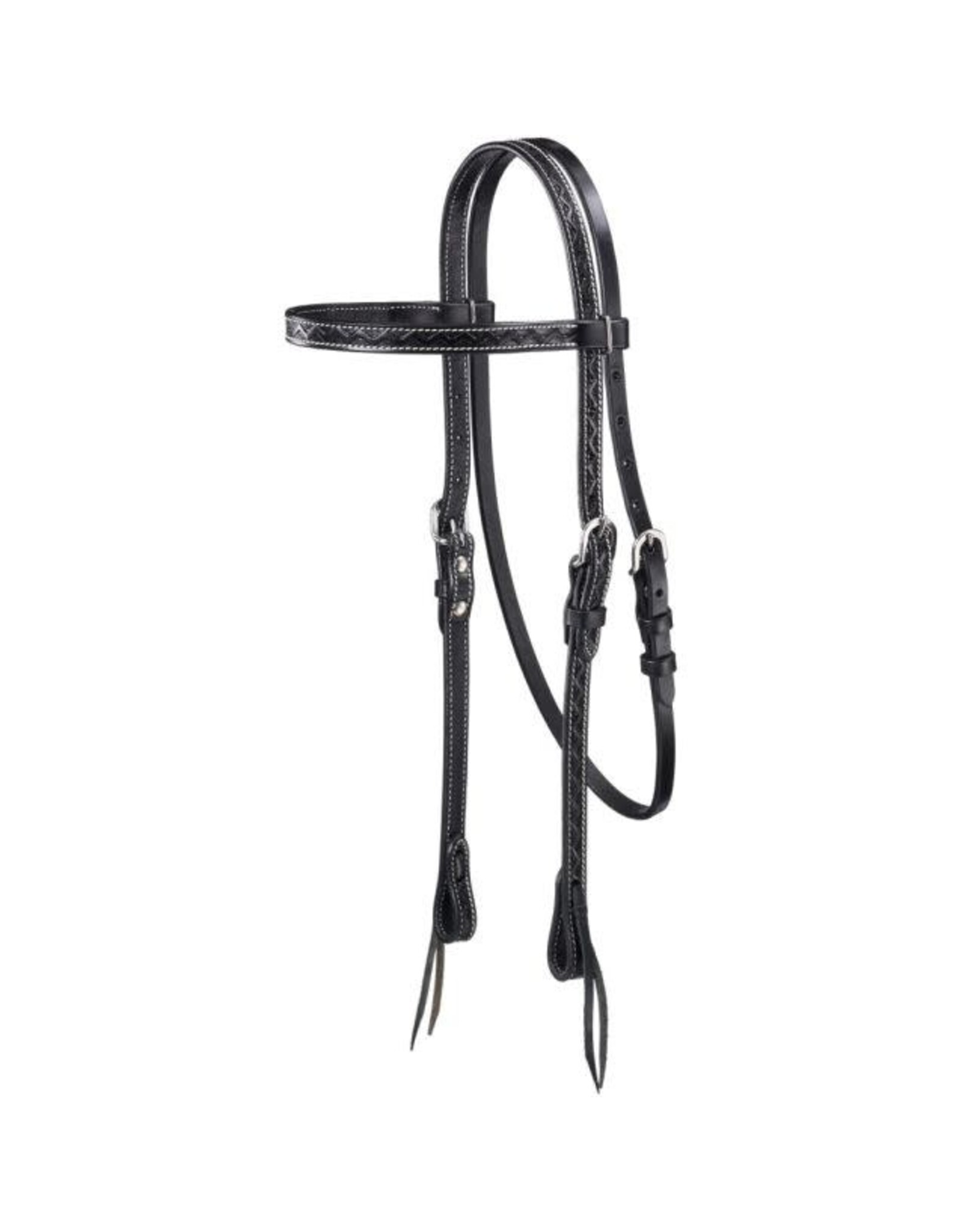 Tough One Zig Zag Tooled Browband Headstall Black Full