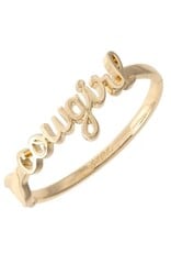 Canvas Style Cowgirl Cursive Hinge Bangle in Shiny Gold