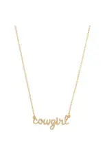 Canvas Style Cowgirl Cursive Necklace in Shiny Gold