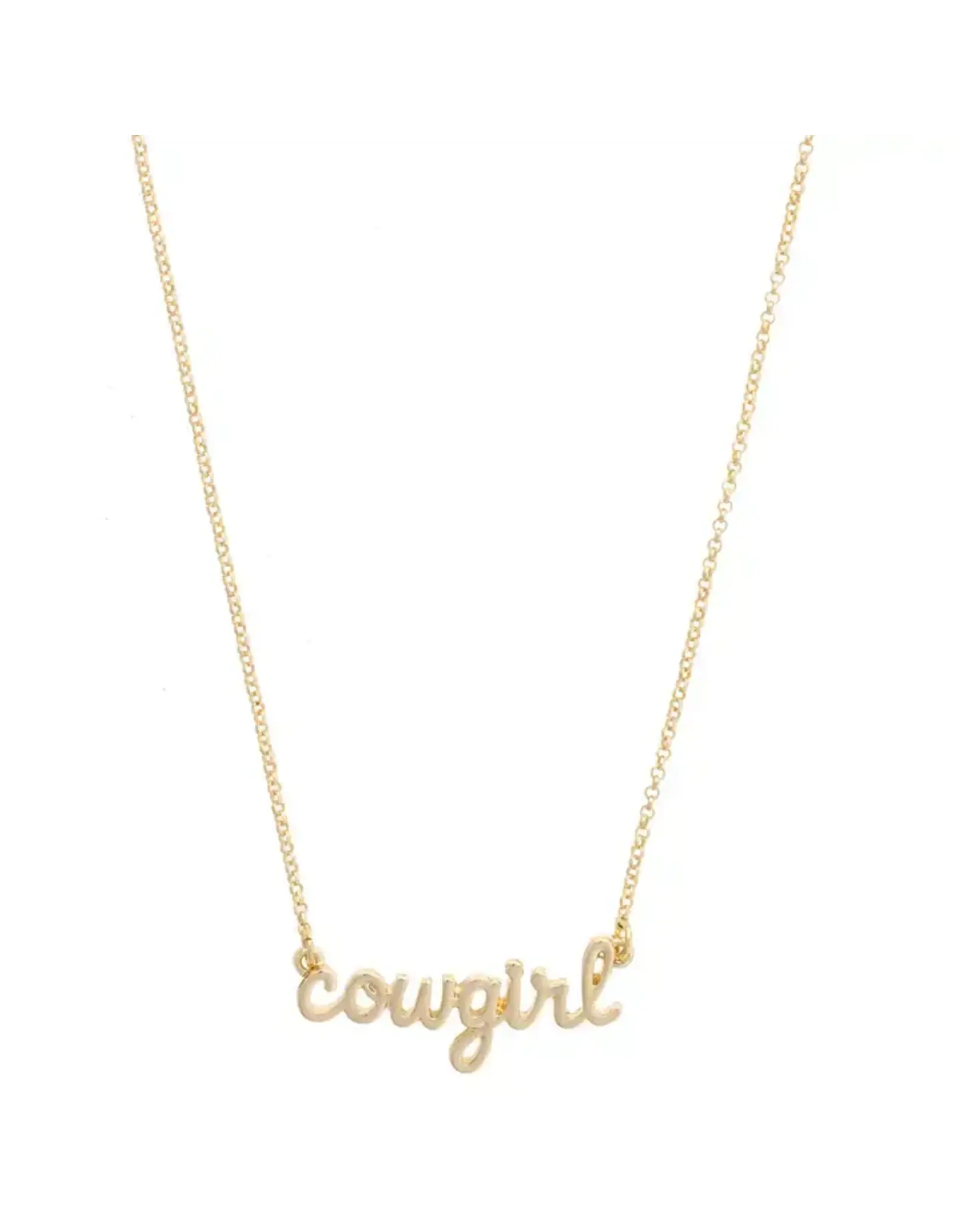 Canvas Style Cowgirl Cursive Necklace in Shiny Gold