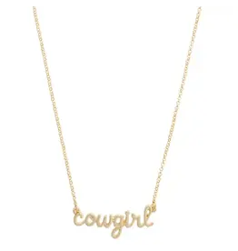 Canvas Style Cowgirl Cursive Necklace in Shiny Gold