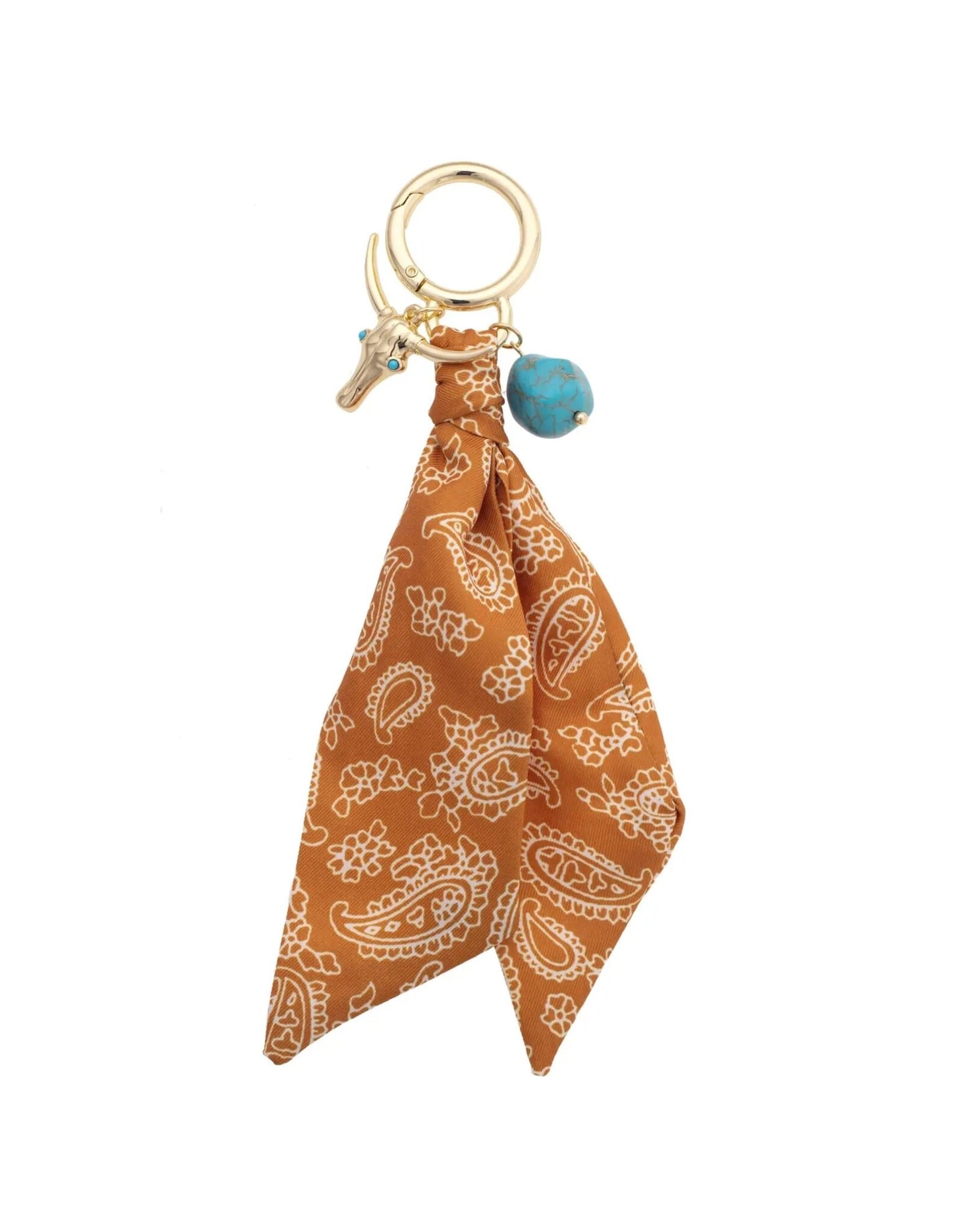 Canvas Style Steer Skull Bandana Bag Charm in Burnt Orange