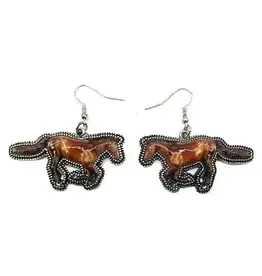 Snowing West Western 3D Running Horse Print Dangle Earring