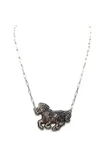 Snowing West Western Etched Running Horse Necklace