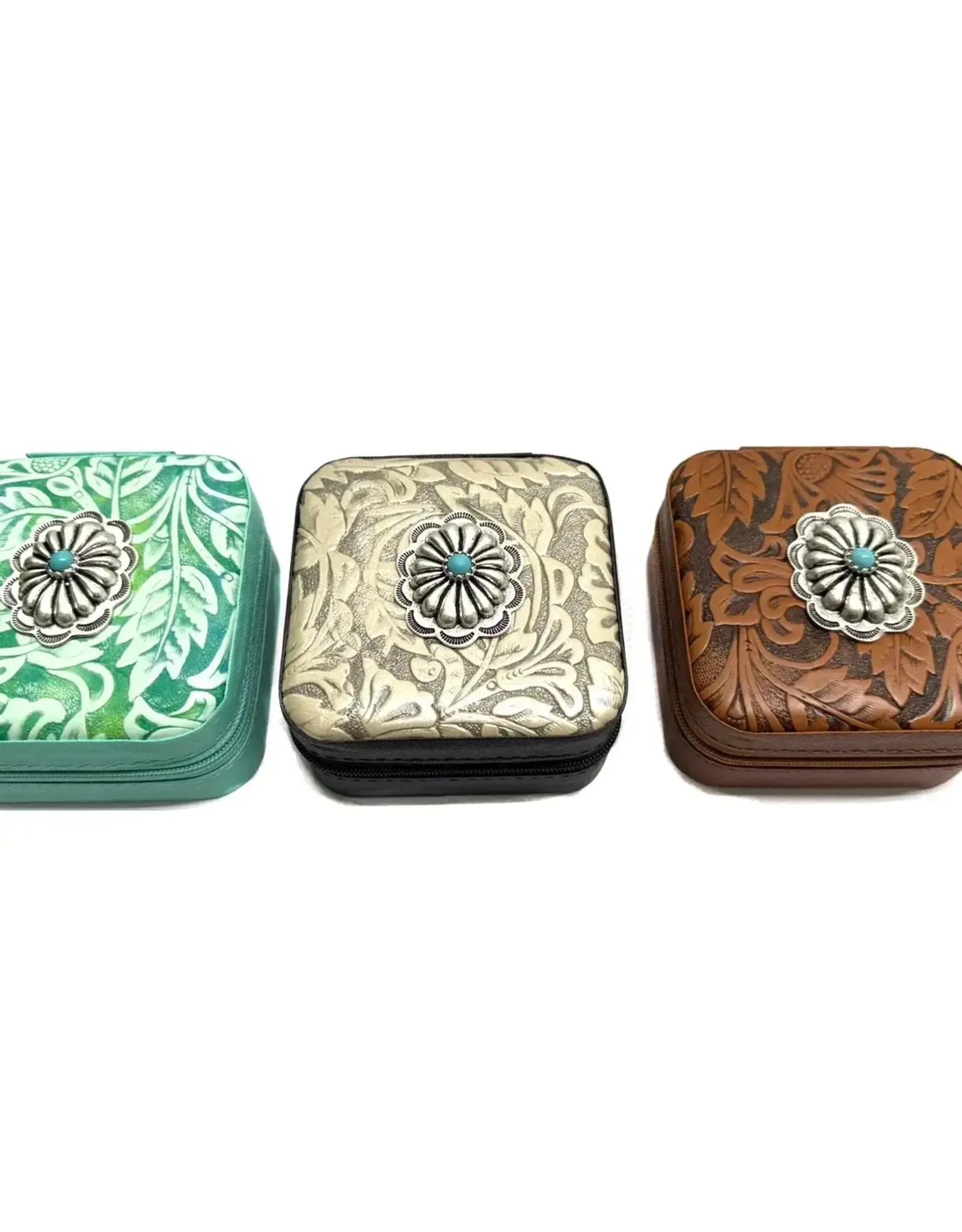 Snowing West Western Pattern Turquoise Concho Jewelry Box