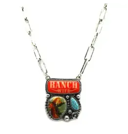Snowing West Western Ranch Wife Turquoise Portrait Pendant Necklace